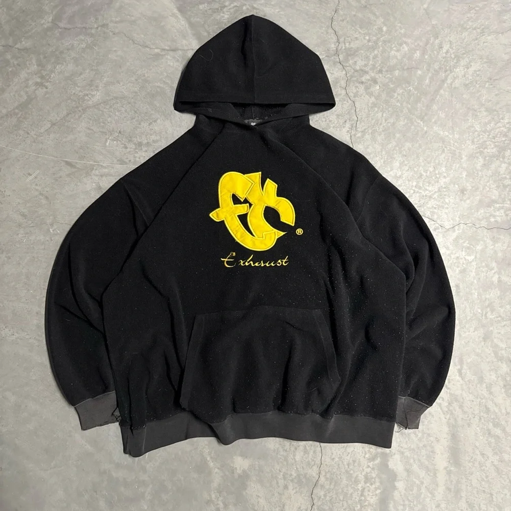 Black Exhaust Hoodie Sweatshirt with Yellow Logo - Picture 2 of 8
